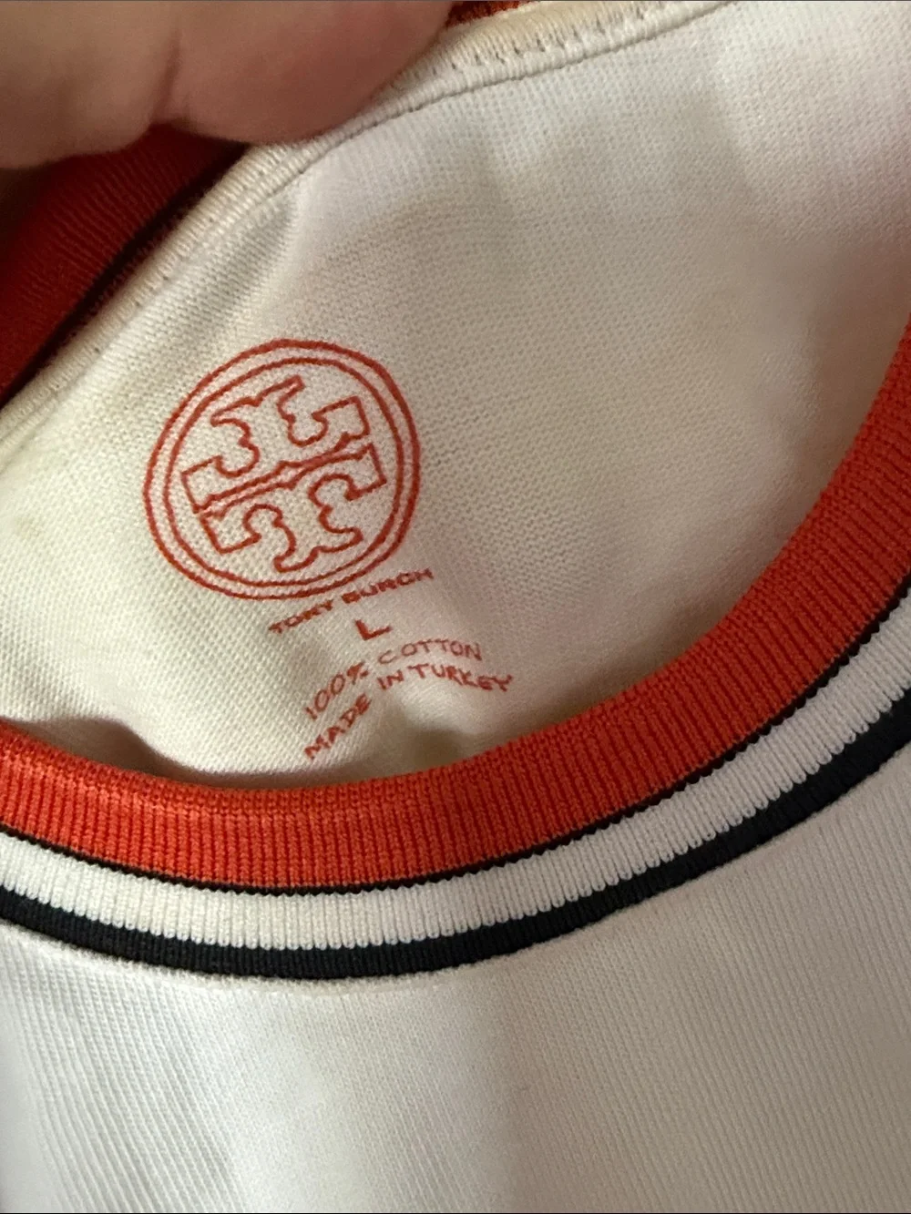 Tory Burch White Graphic Logo Ringer T-Shirt size large